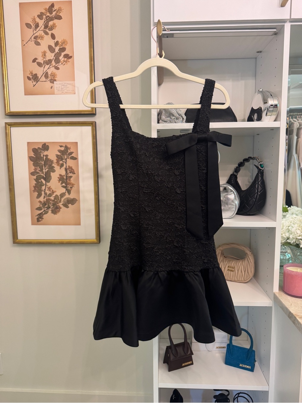 Elliatt Black Textured Dress with Satin Bow & Flounce Hem